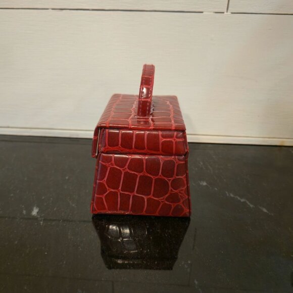 Vintage bag  Jewelry Box With Mirror Red Crocodile Pattern Faux Leather travel p - Picture 3 of 10